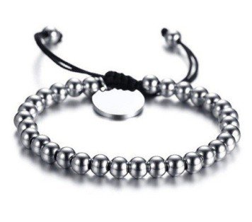 PULSERA BOLAS ACERO CON CHAPA PARA GRABAR
