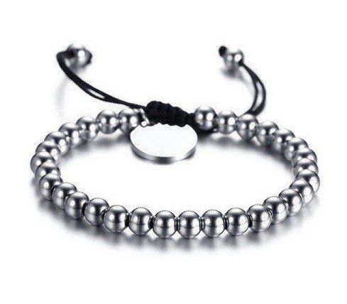 PULSERA BOLAS ACERO CON CHAPA PARA GRABAR