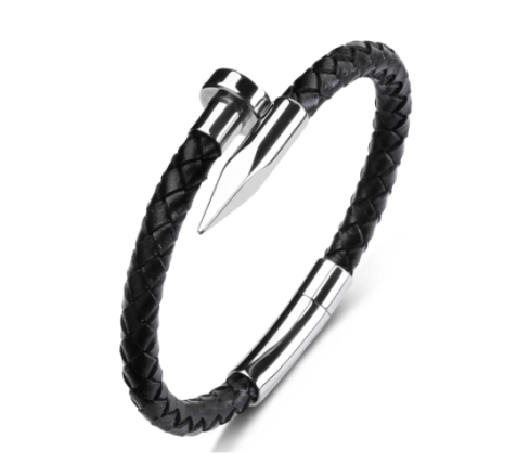 PULSERA UNISEX DE ACERO Y CUERO (SE PUEDE GRABAR)