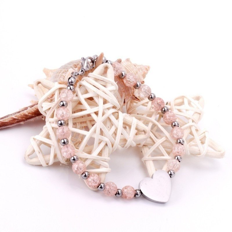 PULSERA PERSONALIZADA BOLAS MURANO ESCARCHADAS Y ACERO CON CORAZÓN PARA GRABAR