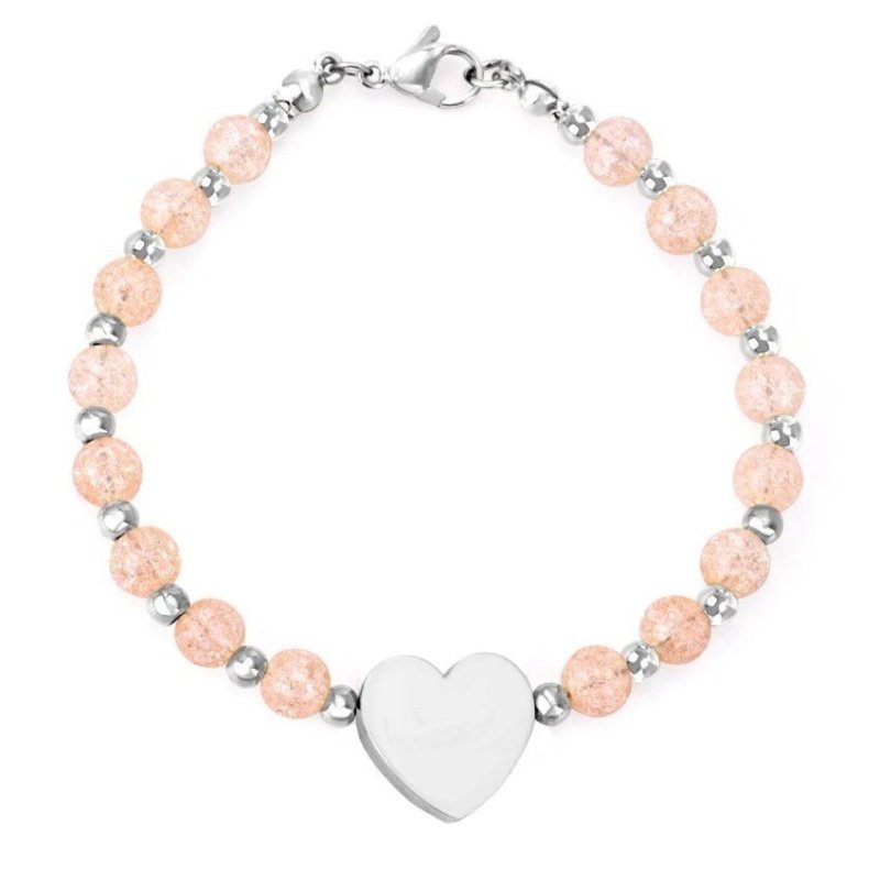 PULSERA PERSONALIZADA BOLAS MURANO ESCARCHADAS Y ACERO CON CORAZÓN PARA GRABAR