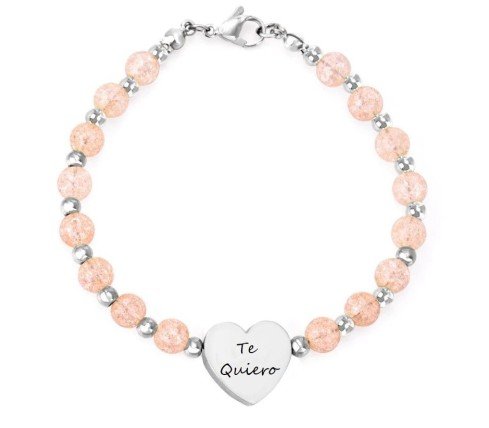PULSERA PERSONALIZADA BOLAS MURANO Y ACERO CON CORAZÓN PARA GRABAR