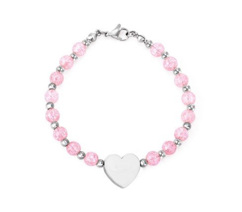 PULSERA PERSONALIZADA BOLAS MURANO Y ACERO CON CORAZÓN PARA GRABAR