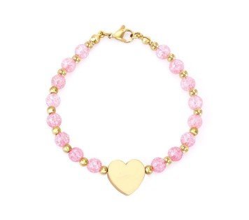 PULSERA PERSONALIZADA BOLAS MURANO Y ACERO CON CORAZÓN PARA GRABAR