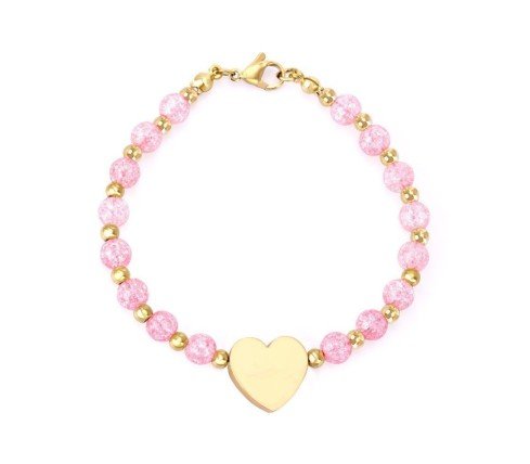 PULSERA PERSONALIZADA BOLAS MURANO Y ACERO CON CORAZÓN PARA GRABAR
