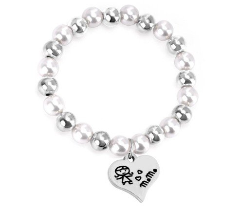 PULSERA PERSONALIZADA PARA MAMÁS, PERLAS Y ACERO