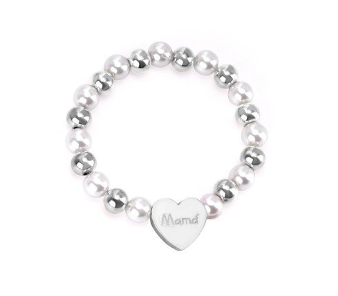PULSERA PERSONALIZADA PARA MAMÁS, PERLAS Y ACERO