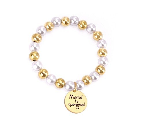 PULSERA PERSONALIZADA PARA MAMÁS, PERLAS Y ACERO