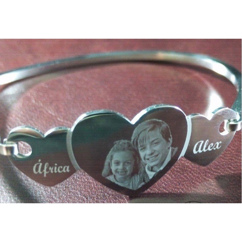 PULSERA 3 CORAZONES PARA GRABAR FOTO O TEXTO