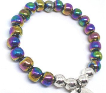 PULSERA PERSONALIZADA CON BOLAS DE HEMATITA IRISADA MULTICOLOR