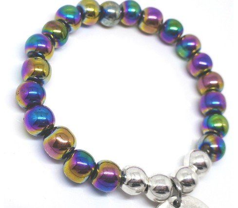 PULSERA PERSONALIZADA CON BOLAS DE HEMATITA IRISADA MULTICOLOR