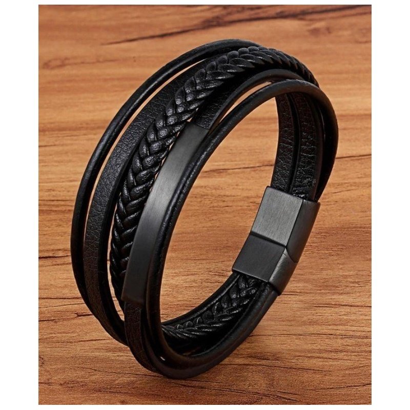 ESCLAVA DISEÑO FILAS EN ACERO Y CUERO, 3 COLORES