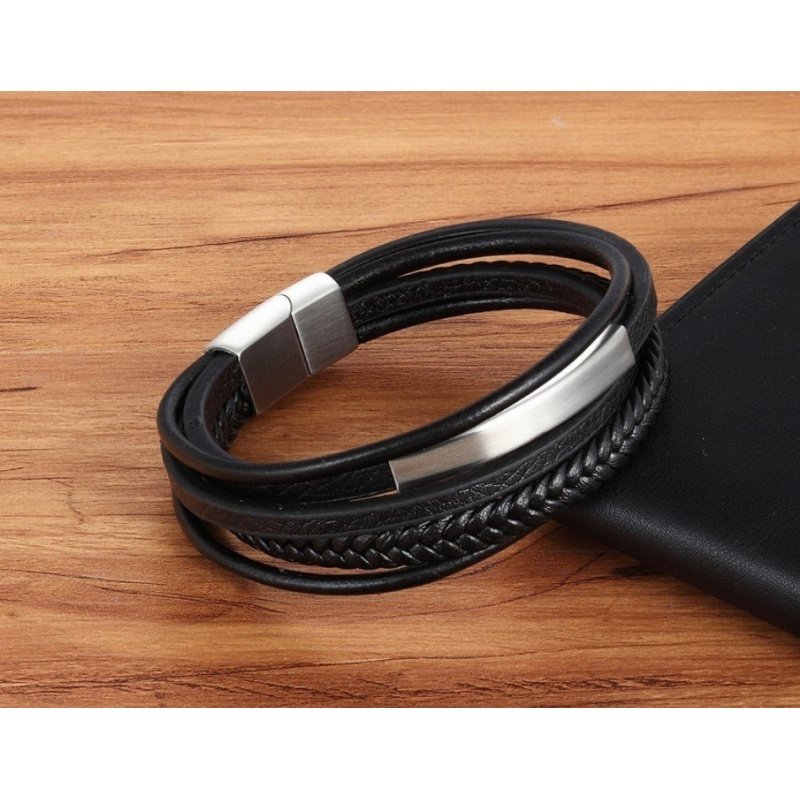 ESCLAVA DISEÑO FILAS EN ACERO Y CUERO, 3 COLORES