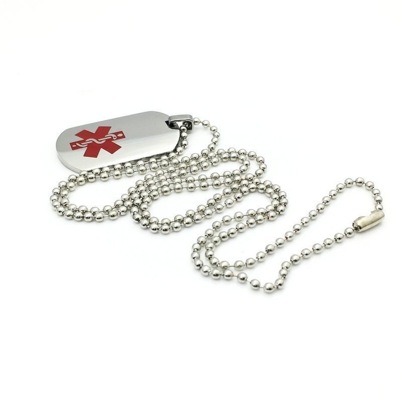 COLGANTE PLACA ALERTA MÉDICA, ALÉRGICOS, ALZHEIMER, EN ACERO