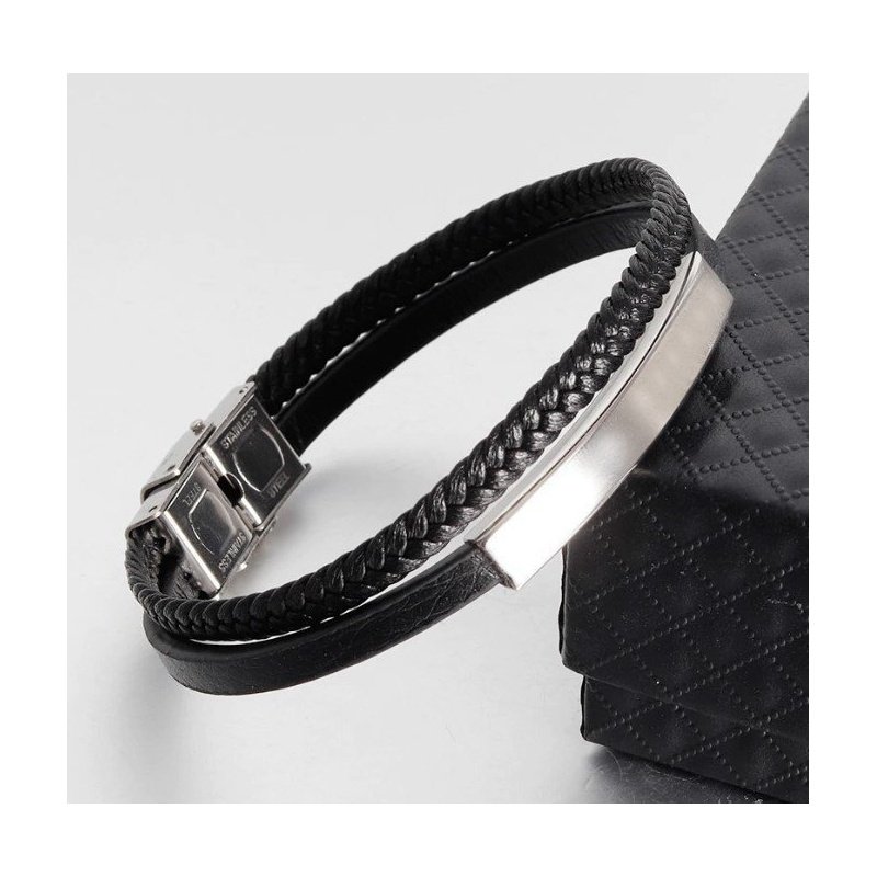 ESCLAVA DOBLE ACERO Y CUERO (SE GRABA)