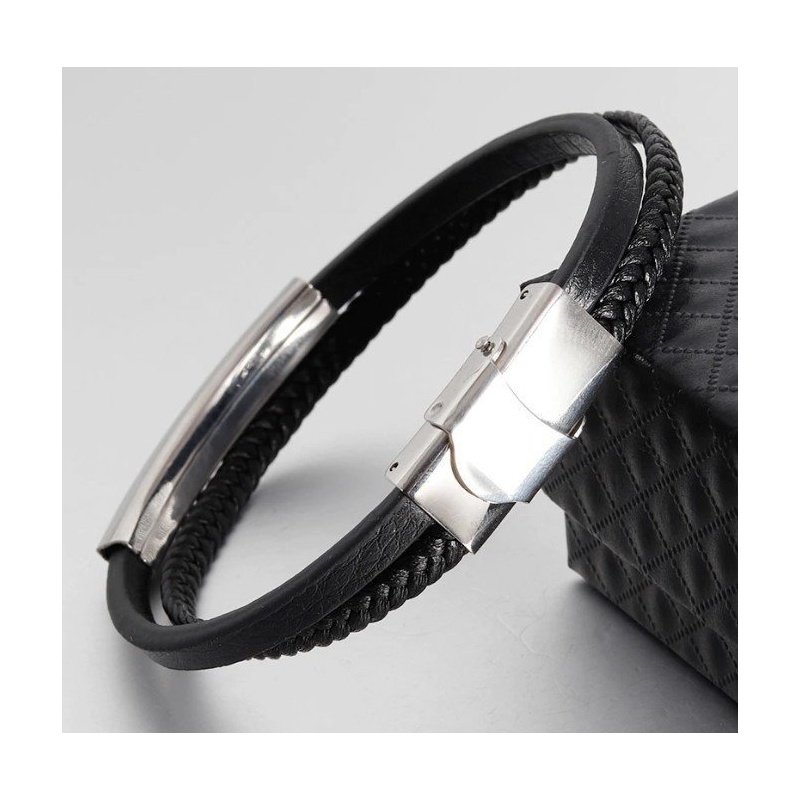 ESCLAVA DOBLE ACERO Y CUERO (SE GRABA)