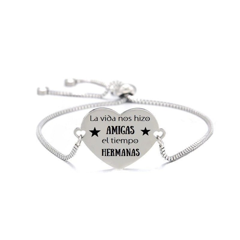 PULSERA  ESCLAVA ACERO CON CORAZÓN PARA GRABAR TEXTO O FOTO