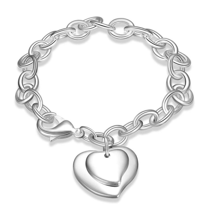 PULSERA DOS CORAZONES PARA GRABAR CON PLATA 925