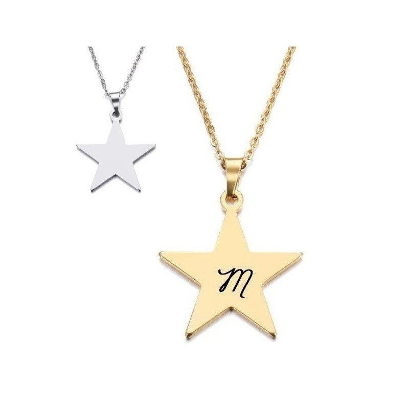 COLGANTE ESTRELLA EN ACERO Y ORO PARA GRABAR