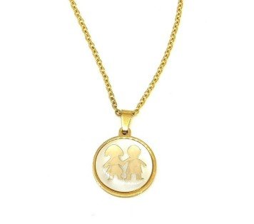 COLGANTE "NIÑO Y NIÑA", ACERO , ORO Y NÁCAR