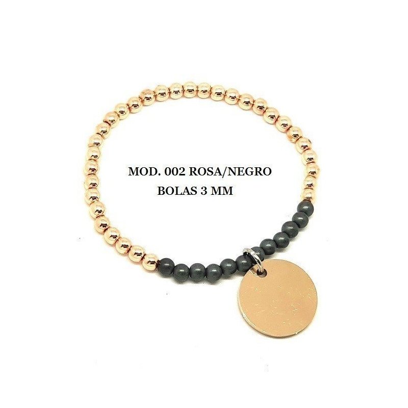 PULSERA CON CHAPA PERSONALIZADA, HEMATITA ROSA Y GRIS MATE