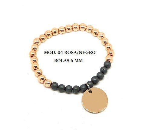 PULSERA CON CHAPA PERSONALIZADA, HEMATITA ROSA Y GRIS MATE
