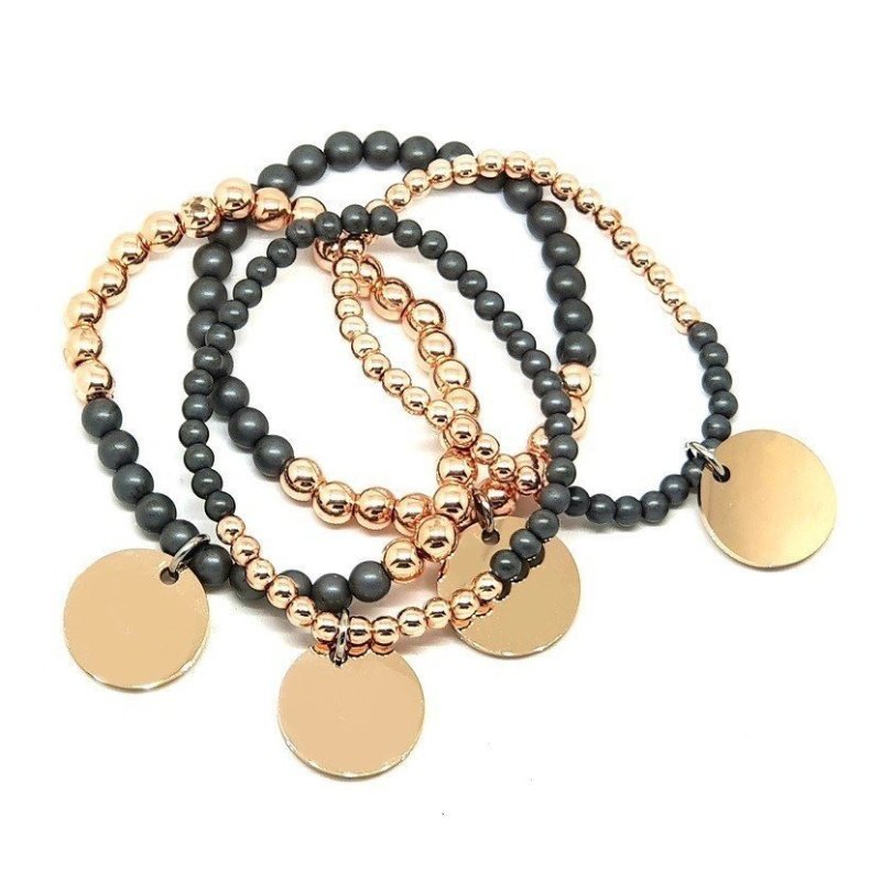 PULSERA CON CHAPA PERSONALIZADA, HEMATITA ROSA Y GRIS MATE