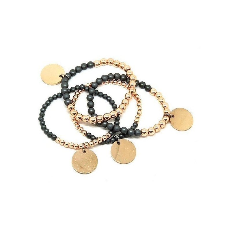 PULSERA CON CHAPA PERSONALIZADA, HEMATITA ROSA Y GRIS MATE