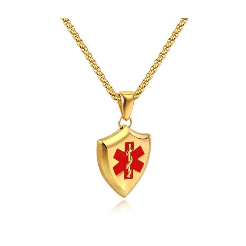 COLGANTE PLACA ALERTA MÉDICA, ALÉRGICOS, ALZHEIMER, EN ACERO