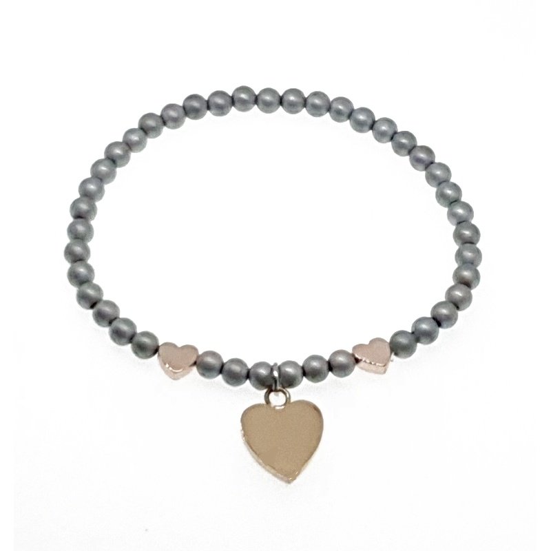 PULSERA HEMATITAS CON CORAZÓN PARA GRABAR
