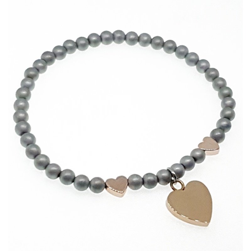 PULSERA HEMATITAS CON CORAZÓN PARA GRABAR