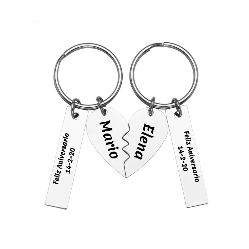 PAREJA DE LLAVEROS PERSONALIZADOS CORAZÓN PARTIDO