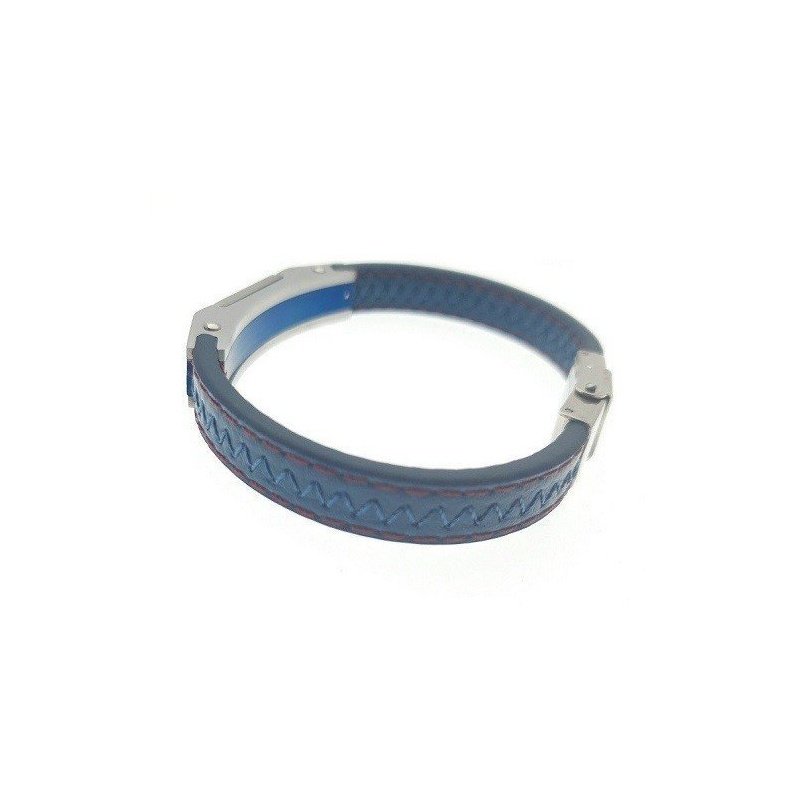 ESCLAVA PERSONALIZADA CUERO AZUL Y ACERO