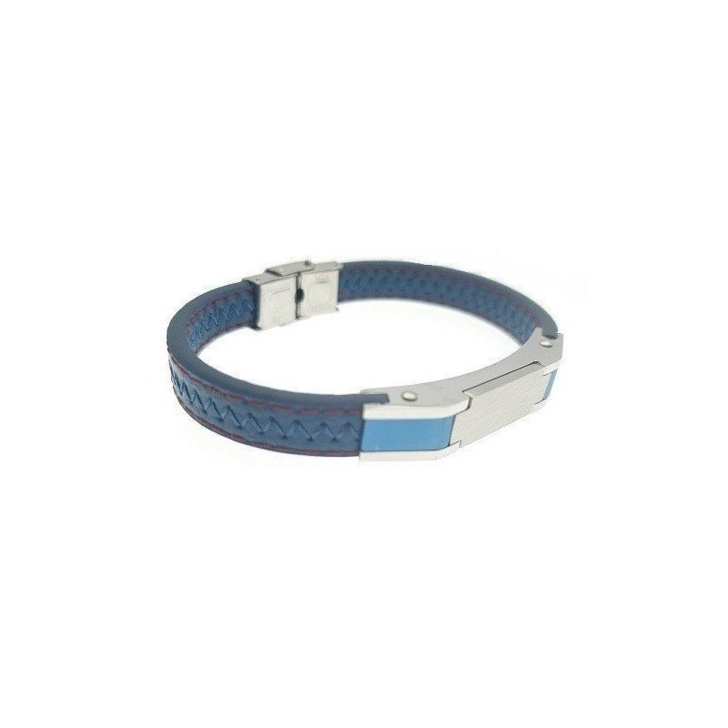 ESCLAVA PERSONALIZADA CUERO AZUL Y ACERO