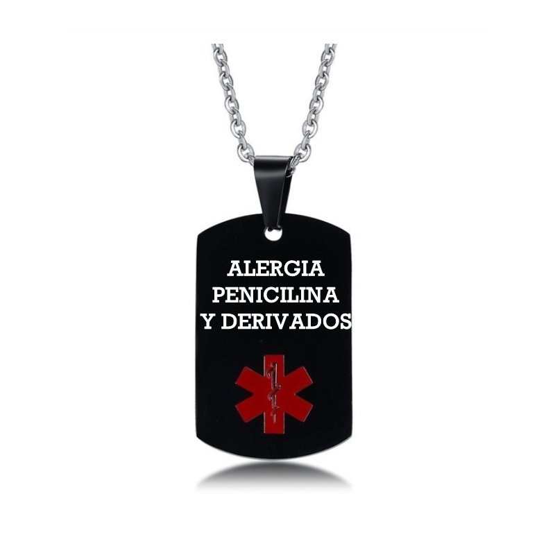 COLGANTE PLACA MÉDICA, ALÉRGICOS, ALZHEIMER