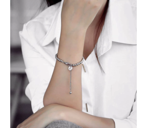 PULSERA BOLAS ACERO INOX CON CHAPITA PERSONALIZADA