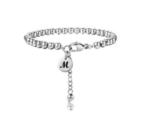 PULSERA BOLAS ACERO INOX CON CHAPITA PERSONALIZADA