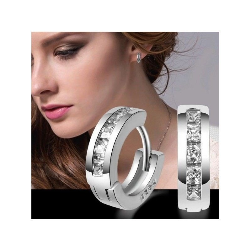 PENDIENTES AROS UNISEX CON CIRCONITAS Y PLATA S925