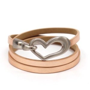 pulsera doble vuelta de cuero natural con corazon