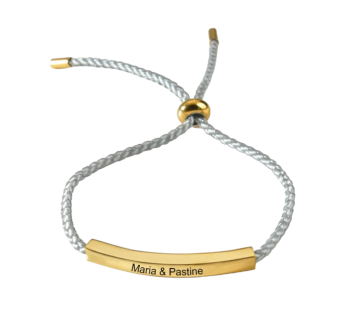 esclava personalizada cuerda plateada y chapa de acero dorado