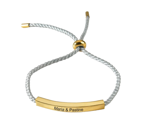 esclava personalizada cuerda plateada y chapa de acero dorado
