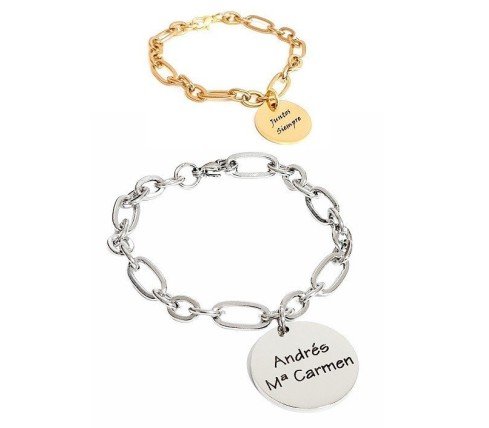 PULSERA ACERO Y ORO CON CHAPA PERSONALIZADA
