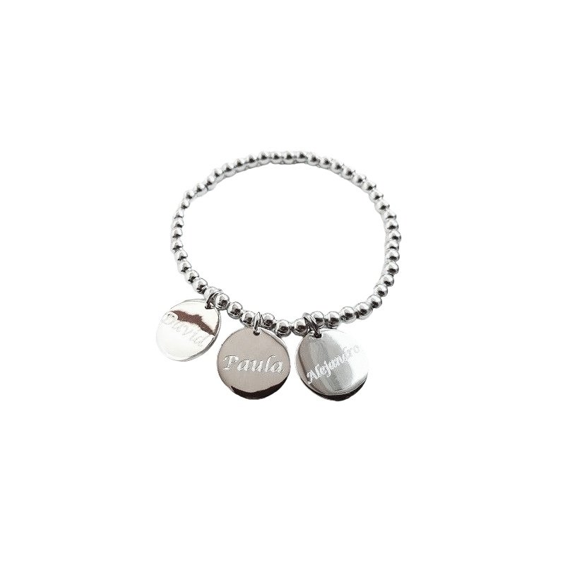 PULSERA PLATA DE LEY 925 PERSONALIZADA CON MEDALLAS PARA GRABAR