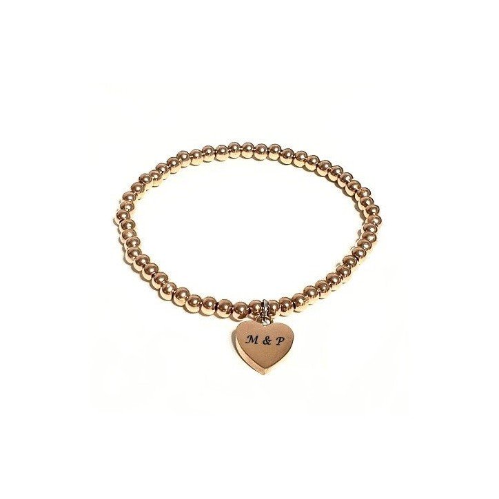 PULSERA BOLAS Y CORAZÓN ORO ROSA