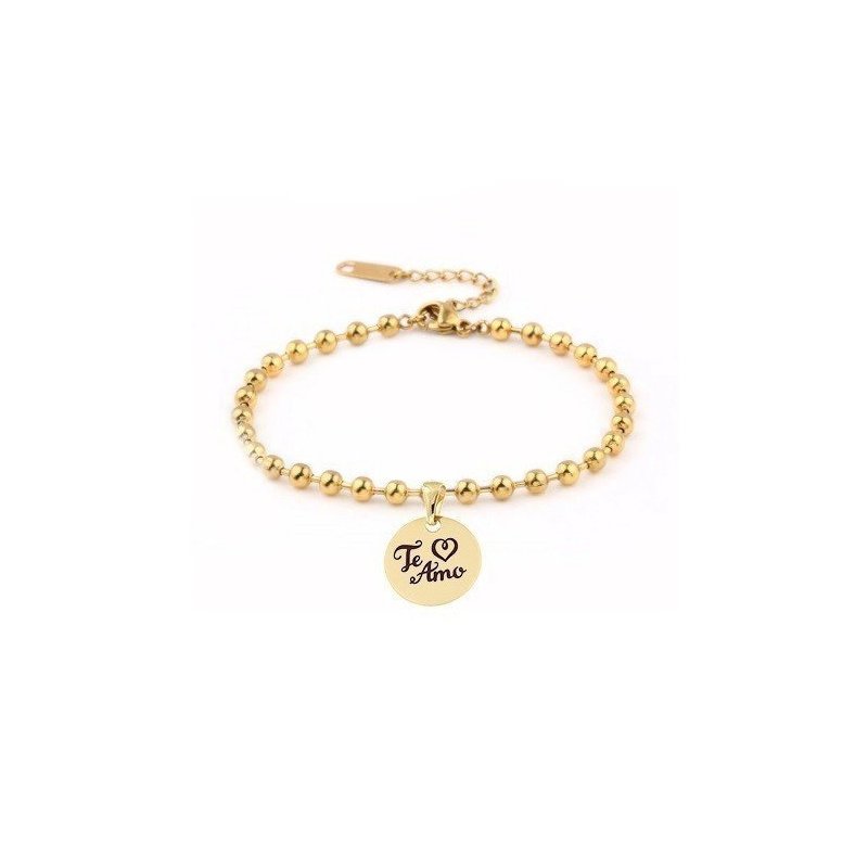 PULSERA BOLITAS CON CHAPITA PERSONALIZADA