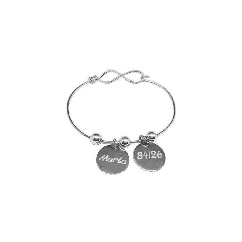 PULSERA INFINITO EN PLATA DE LEY 925 PERSONALIZADA CON MEDALLAS PARA GRABAR