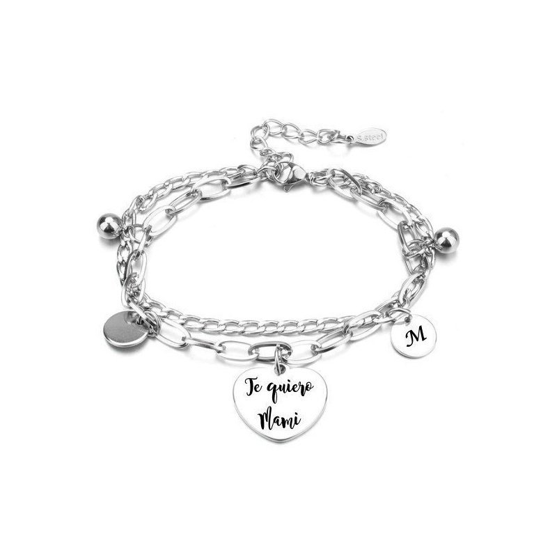 PULSERA ACERO CON CORAZÓN CENTRAL PARA GRABAR