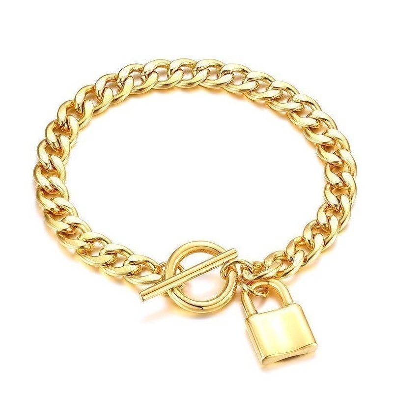 PULSERA CANDADO ACERO Y ORO