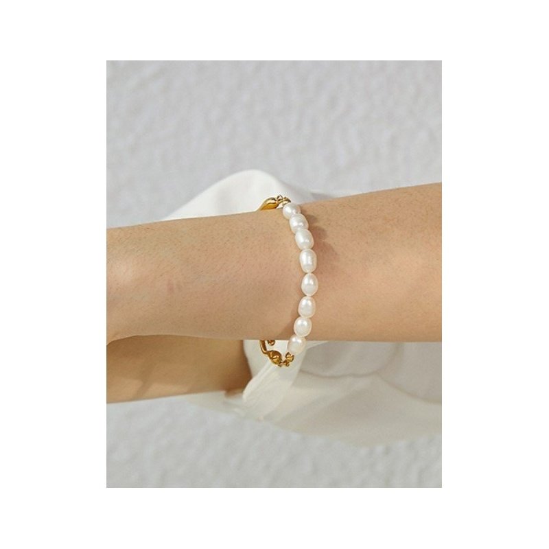 PULSERA PERLAS MALLORCA ACERO Y ORO WATERPROOF