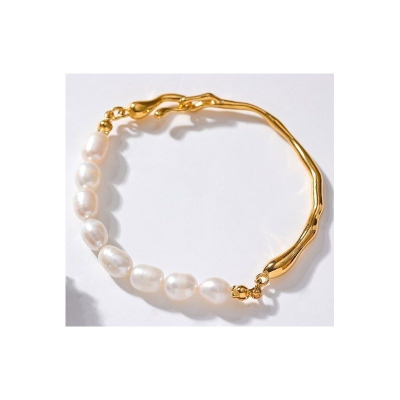 PULSERA PERLAS MALLORCA ACERO Y ORO WATERPROOF